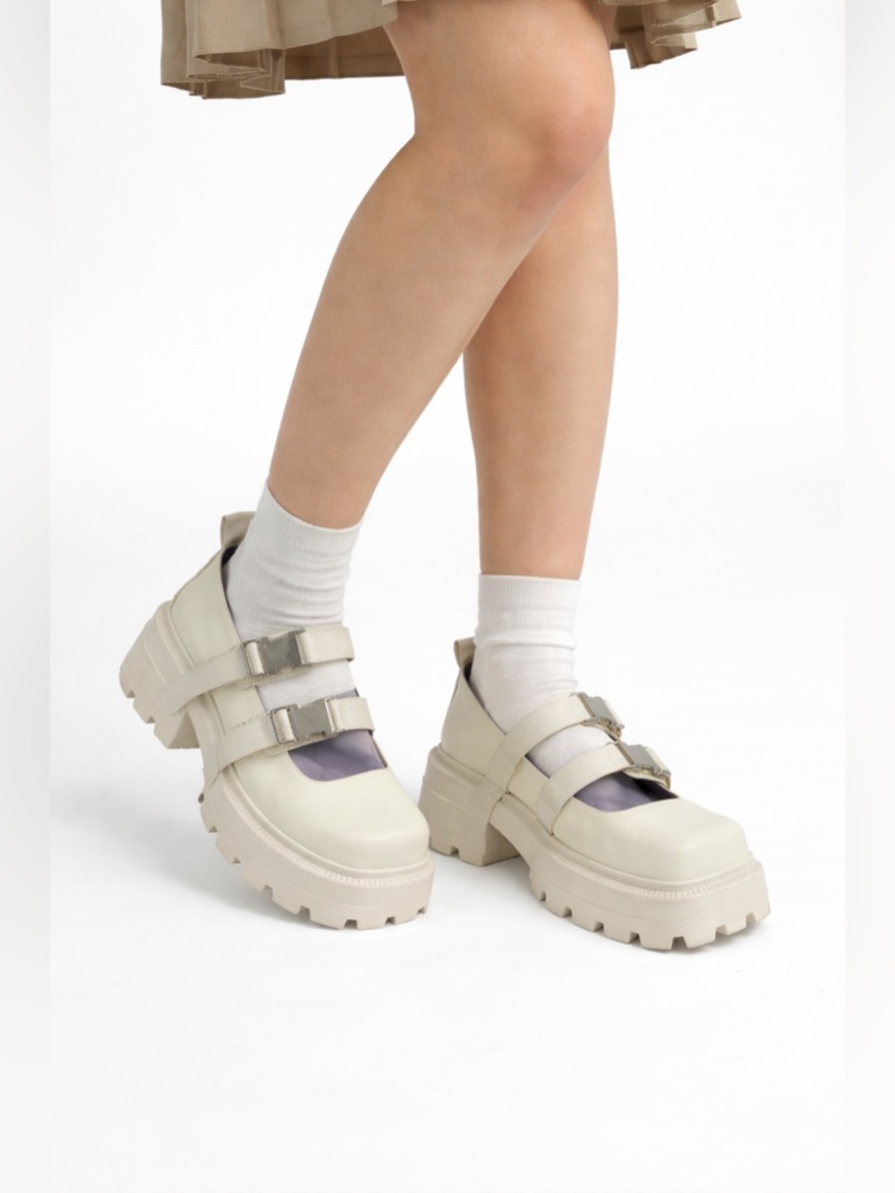 Chunky Platform Mary Janes in Cream